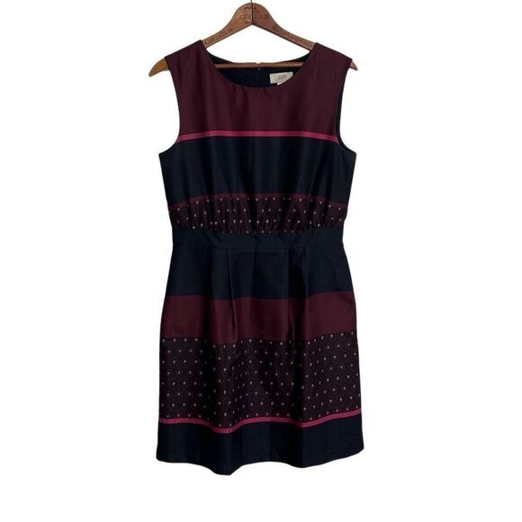Loft Ann Taylor Striped Satin Sleeveless A Line Mini Dress Maroon Blue Size 4 - Picture 1 of 6